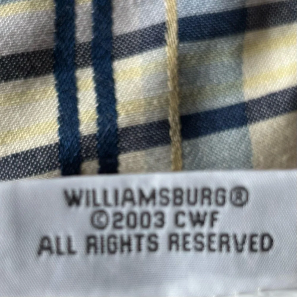VTG Williamsburg Double Layered Scalloped Plaid Valance Blue Cream 72